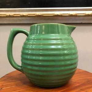 Over and Back Yellow Ware Green Beehive Pitcher